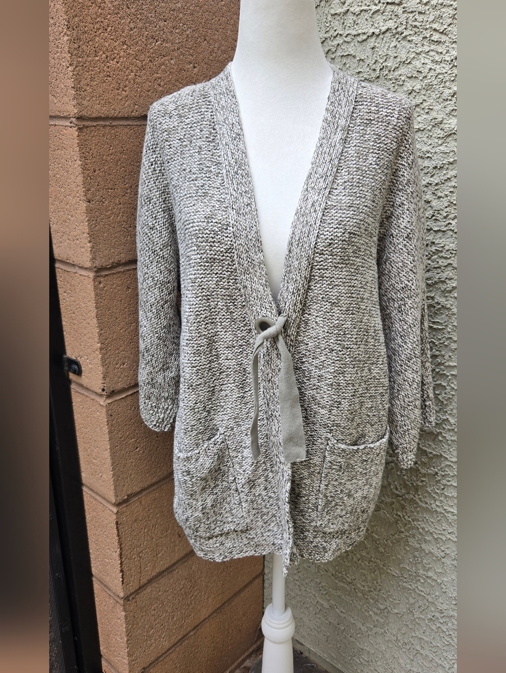 Pure Jill Cotton Blend ICozy Open-Front Tie Cardigan Sweater - Gray